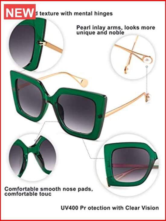 Oversized Cat Eye Sunglasses with Pearl Inlay Arms UV400 Protection main image 6